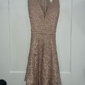 Windsor Pink Tan Glitter Sleeveless Halter A-line Mini Dress Size XS